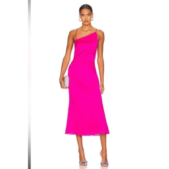 Milly Electra Satin Slip Midi Dress in Fuchsia Size 10 - Picture 1 of 16